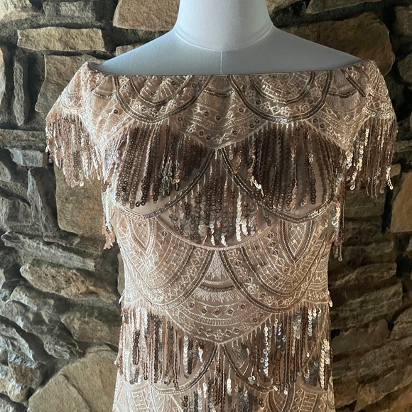 Tadashi Shoji Off-the-Shoulder Sequined Embroidered Dress - Picture 5 of 6